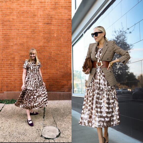 Maeve Bernadette Sequin Tiered Midi Dress - Picture 3 of 14